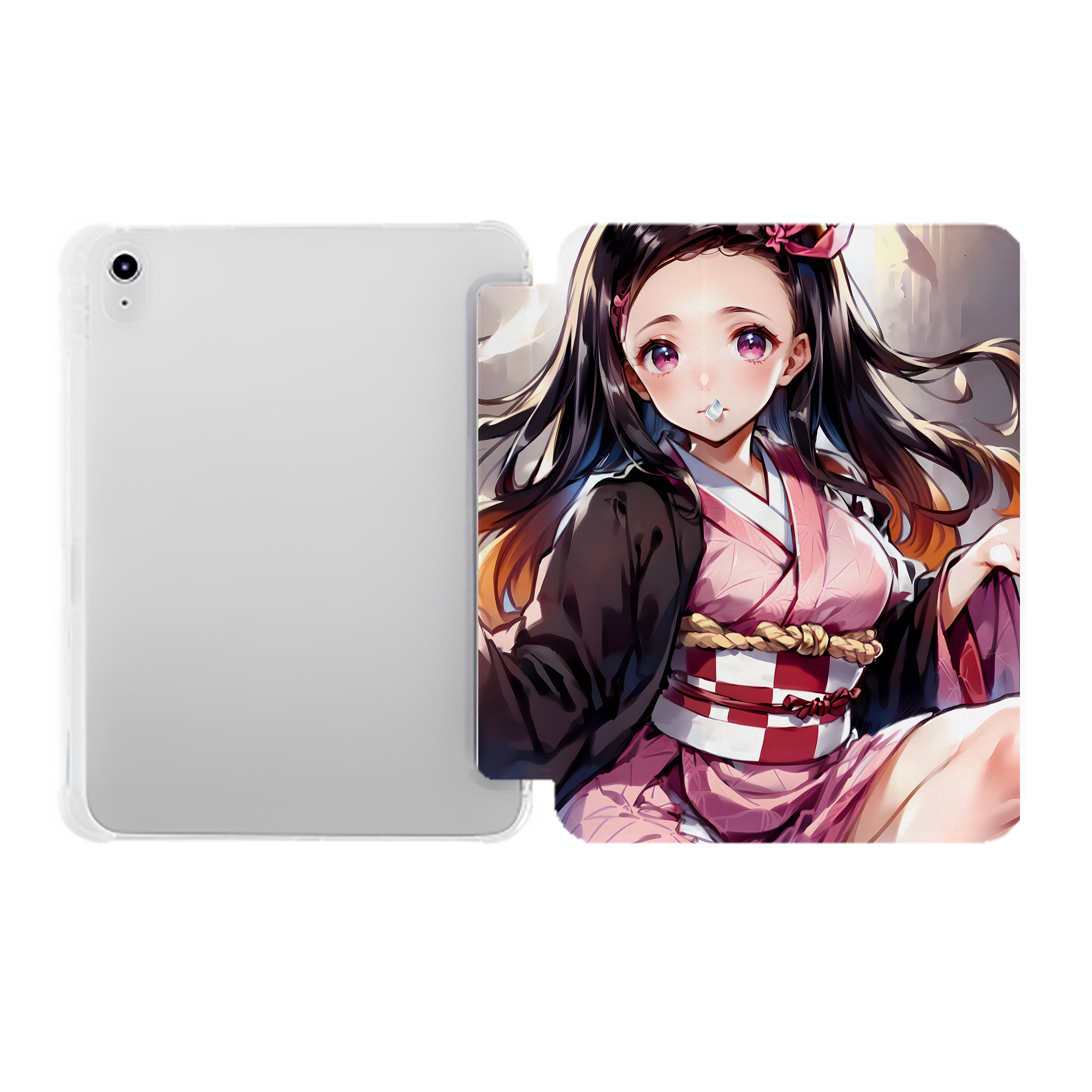 （画像用） 鬼滅の刃（きめつのやいば）竈門 禰󠄀豆子／かまど ねずこ Kamado Nezuko IPad ケース ペン収納付き 三つ折りスタンド PUレザー×シリコン 対応機種9.5/10.5/10.9インチ